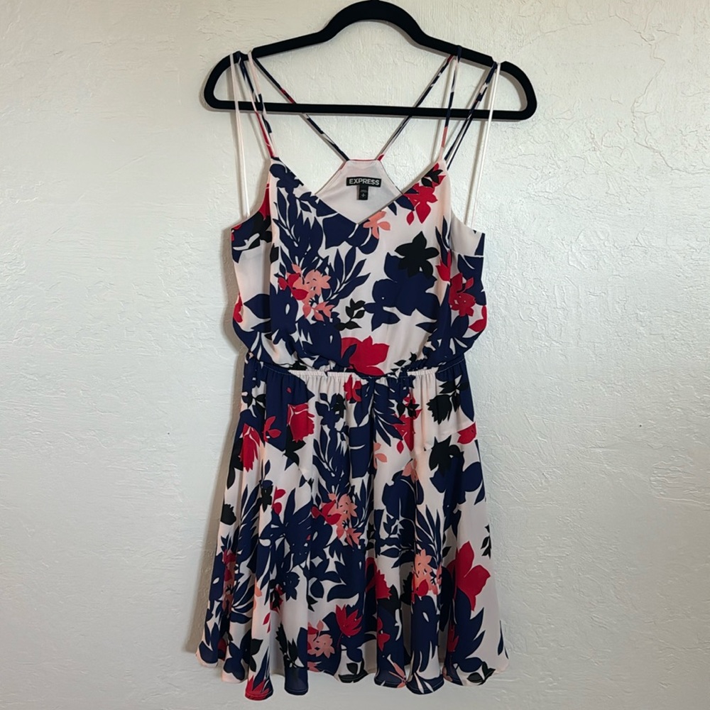 Express Floral Mini Dress - Navy, Red, Pink